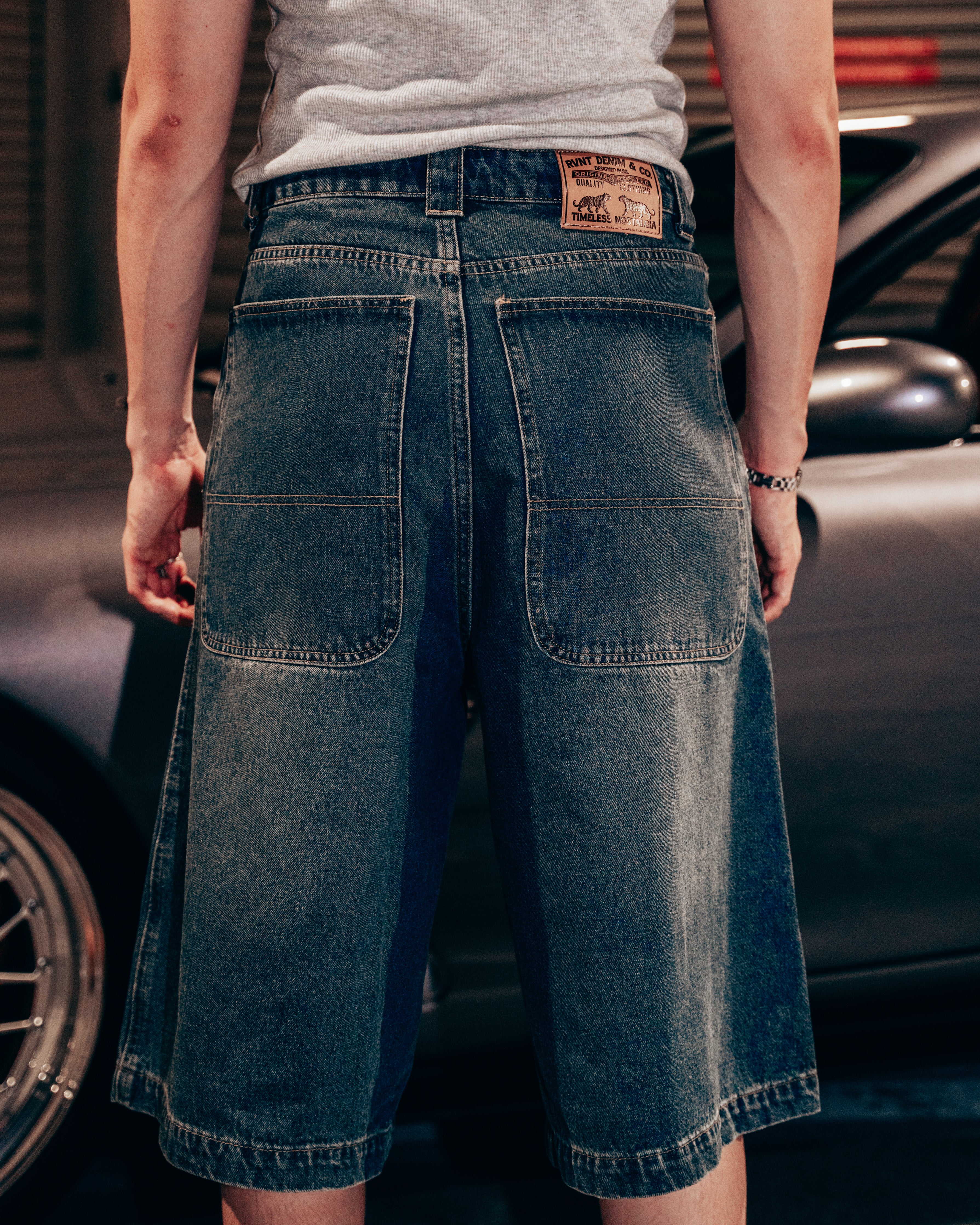 BAGGY DENIM JORTS in Mid Blue - Image 4