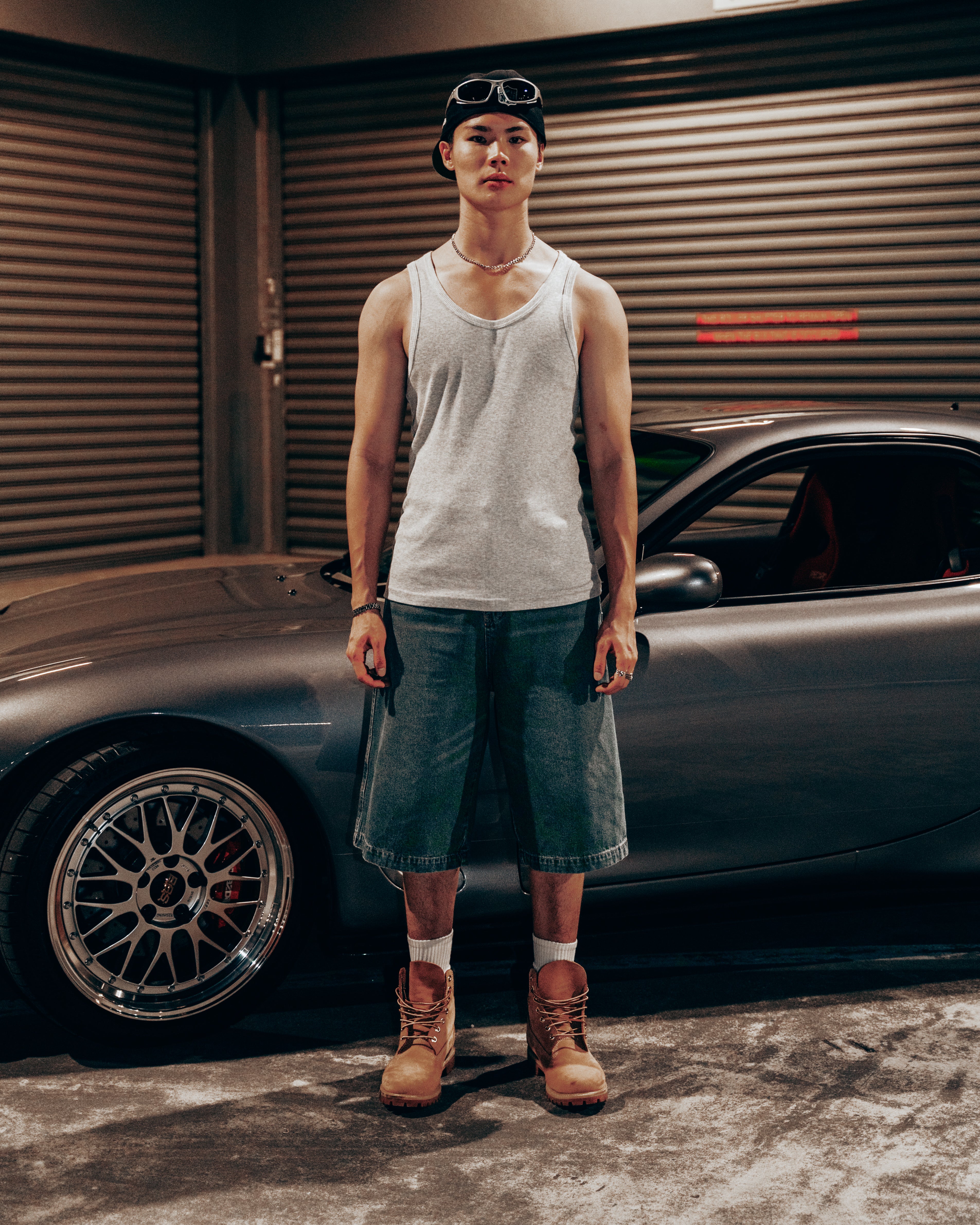 BAGGY DENIM JORTS in Mid Blue - Image 5