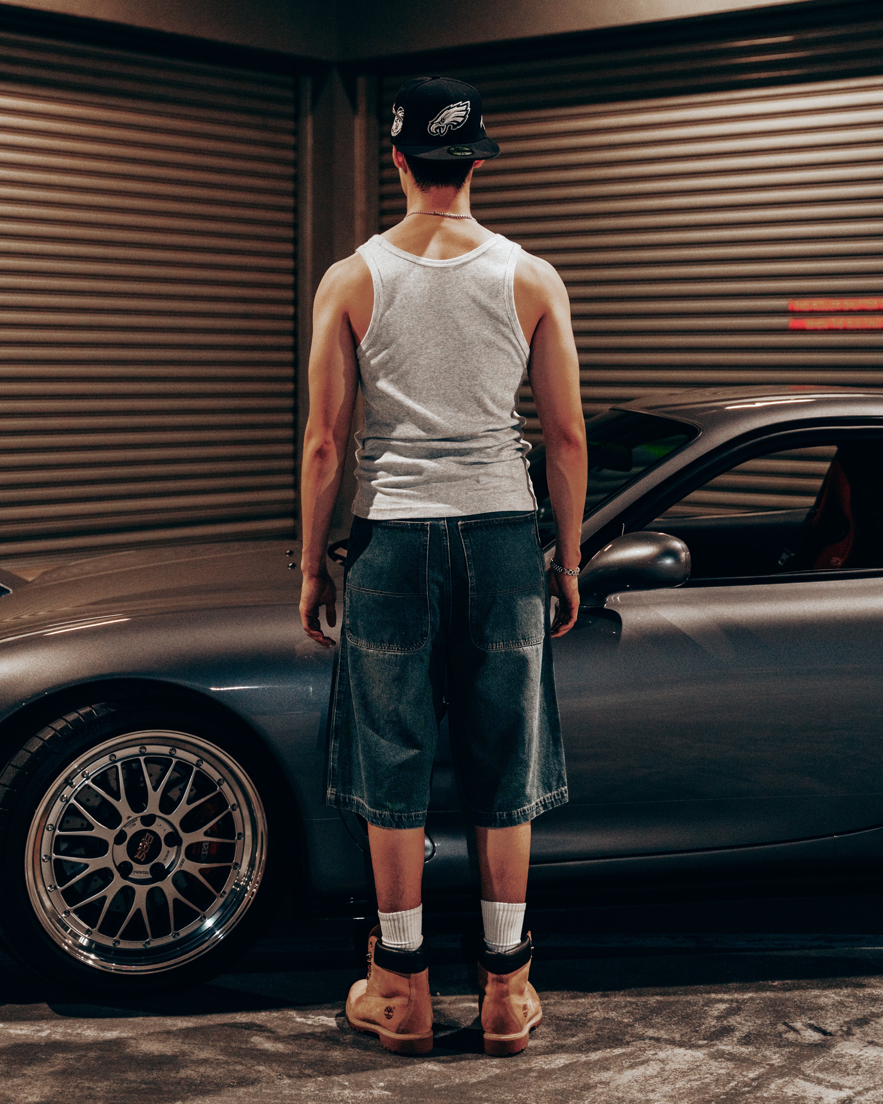 BAGGY DENIM JORTS in Mid Blue - Image 6