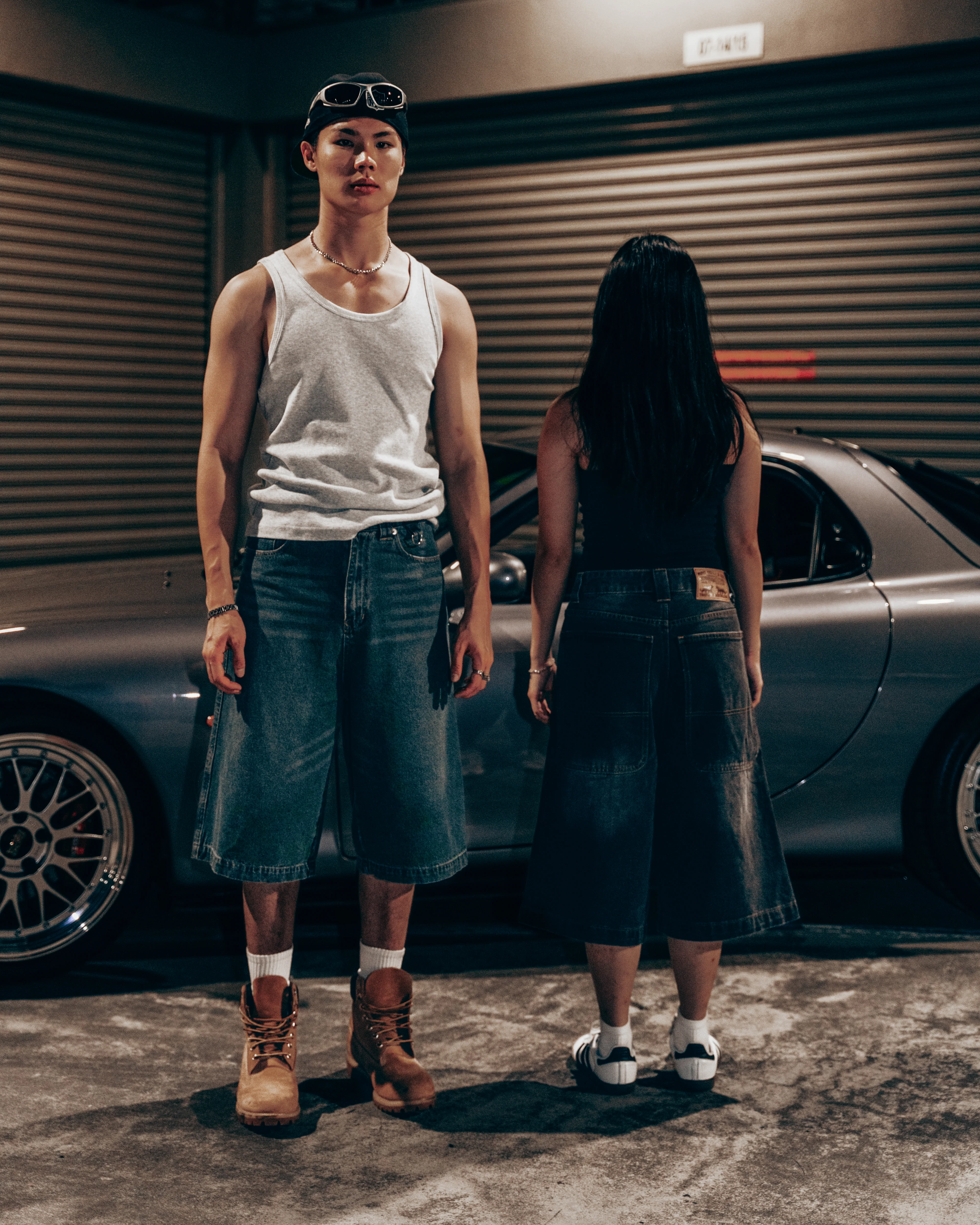 BAGGY DENIM JORTS in Mid Blue - Image 8