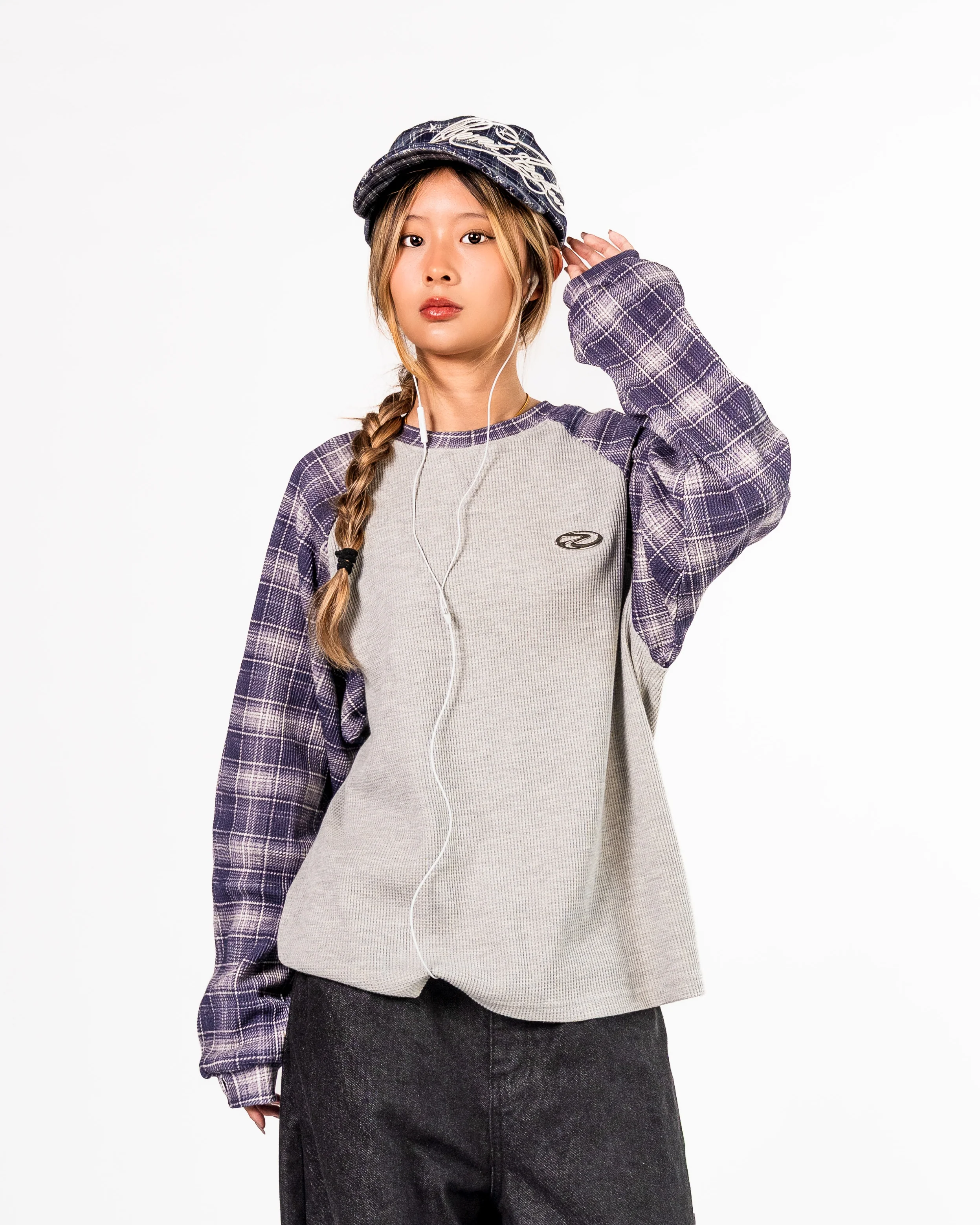 Navy Plaid Thermal Waffle Knit - Image 4