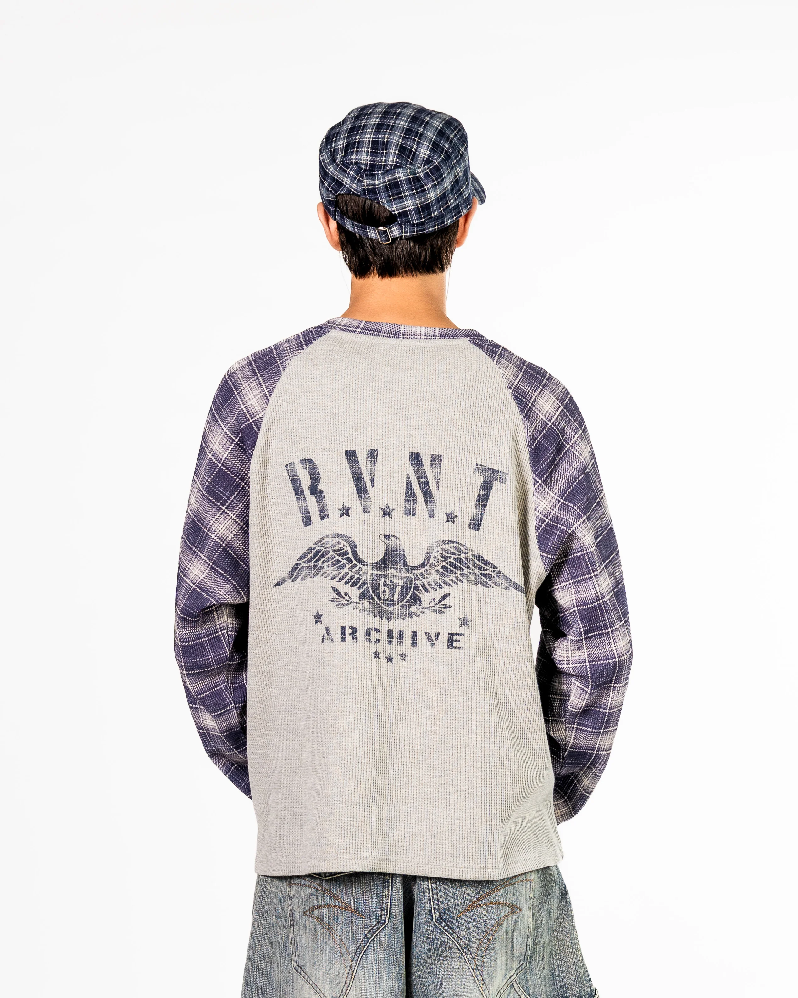 Navy Plaid Thermal Waffle Knit - Image 5