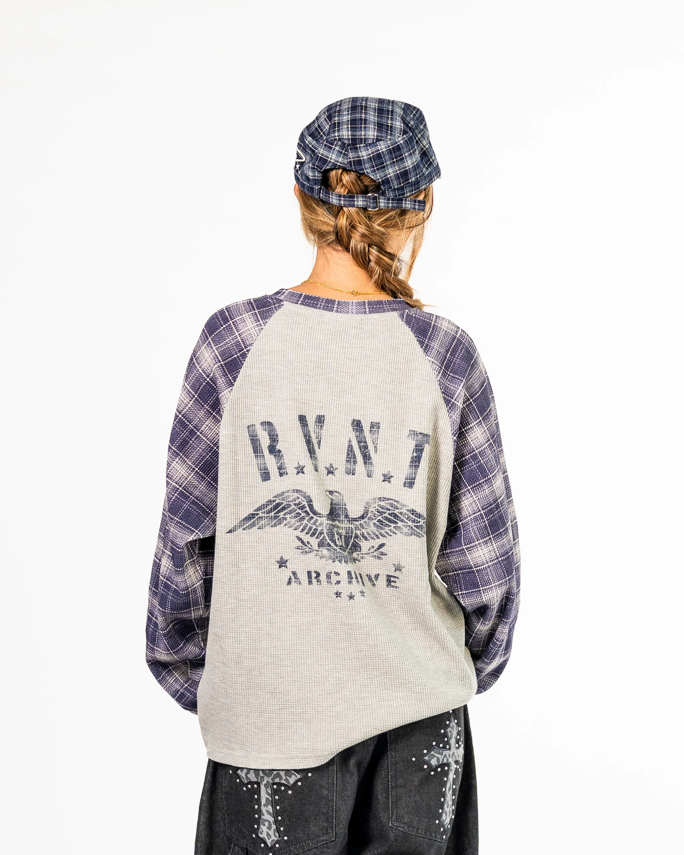 Navy Plaid Thermal Waffle Knit - Image 6