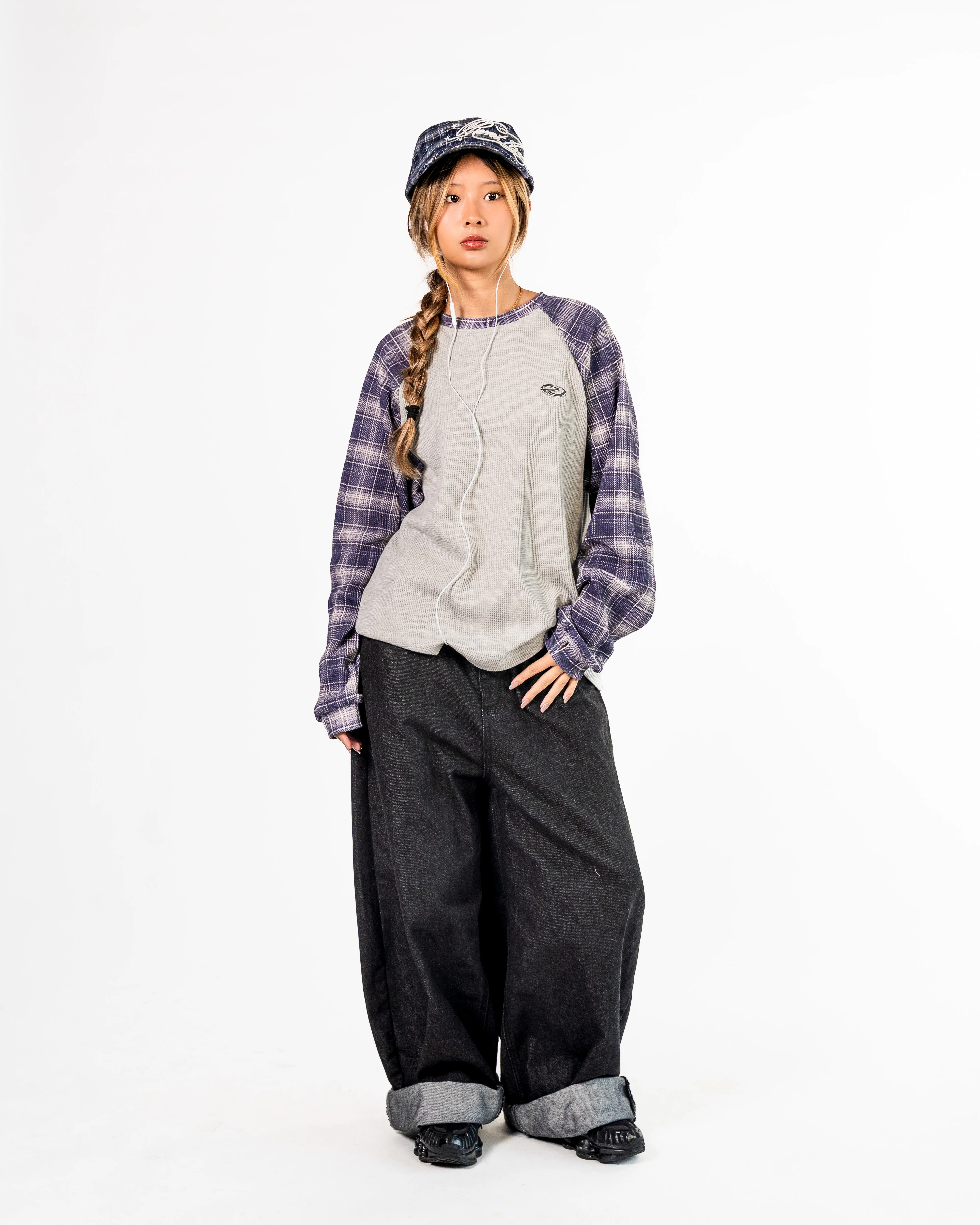 Navy Plaid Thermal Waffle Knit - Image 7