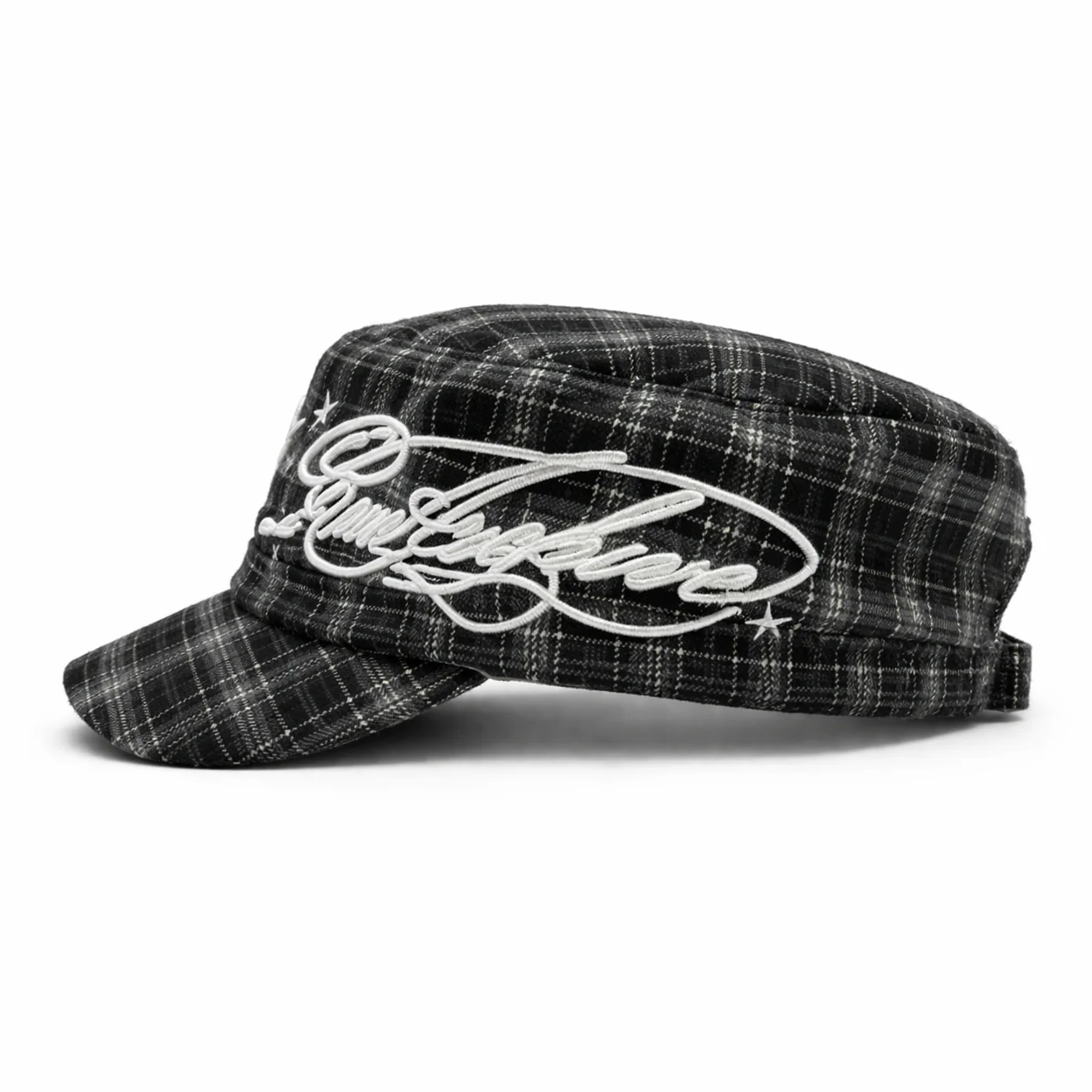 Plaid Embroidered Cadet Cap in Black - Image 3