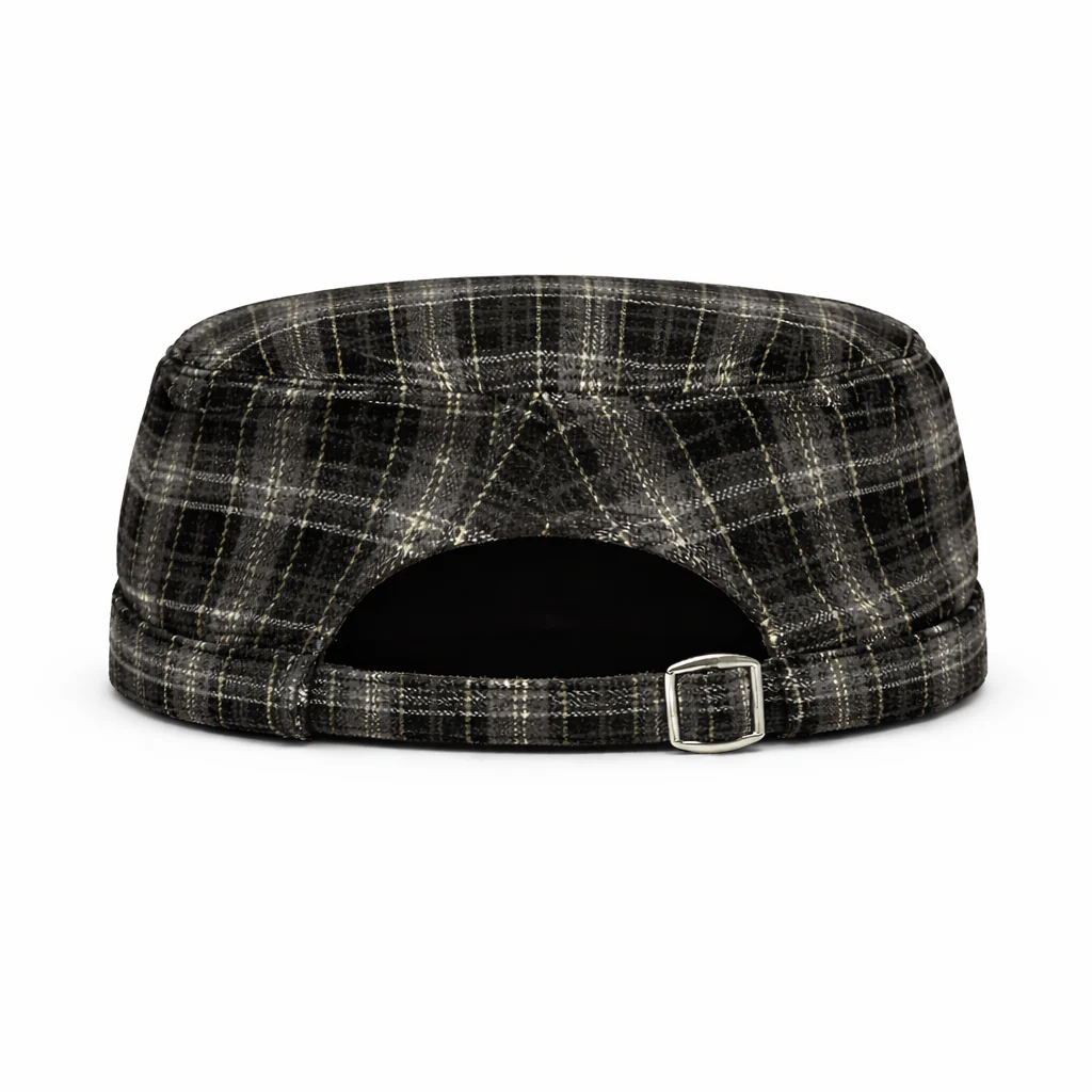 Plaid Embroidered Cadet Cap in Black - Image 4