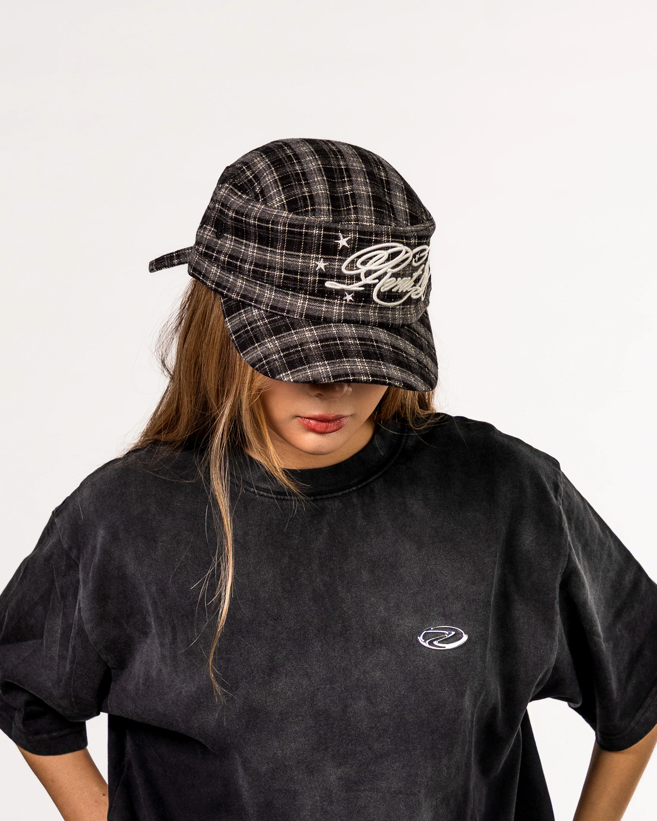 Plaid Embroidered Cadet Cap in Black - Image 5