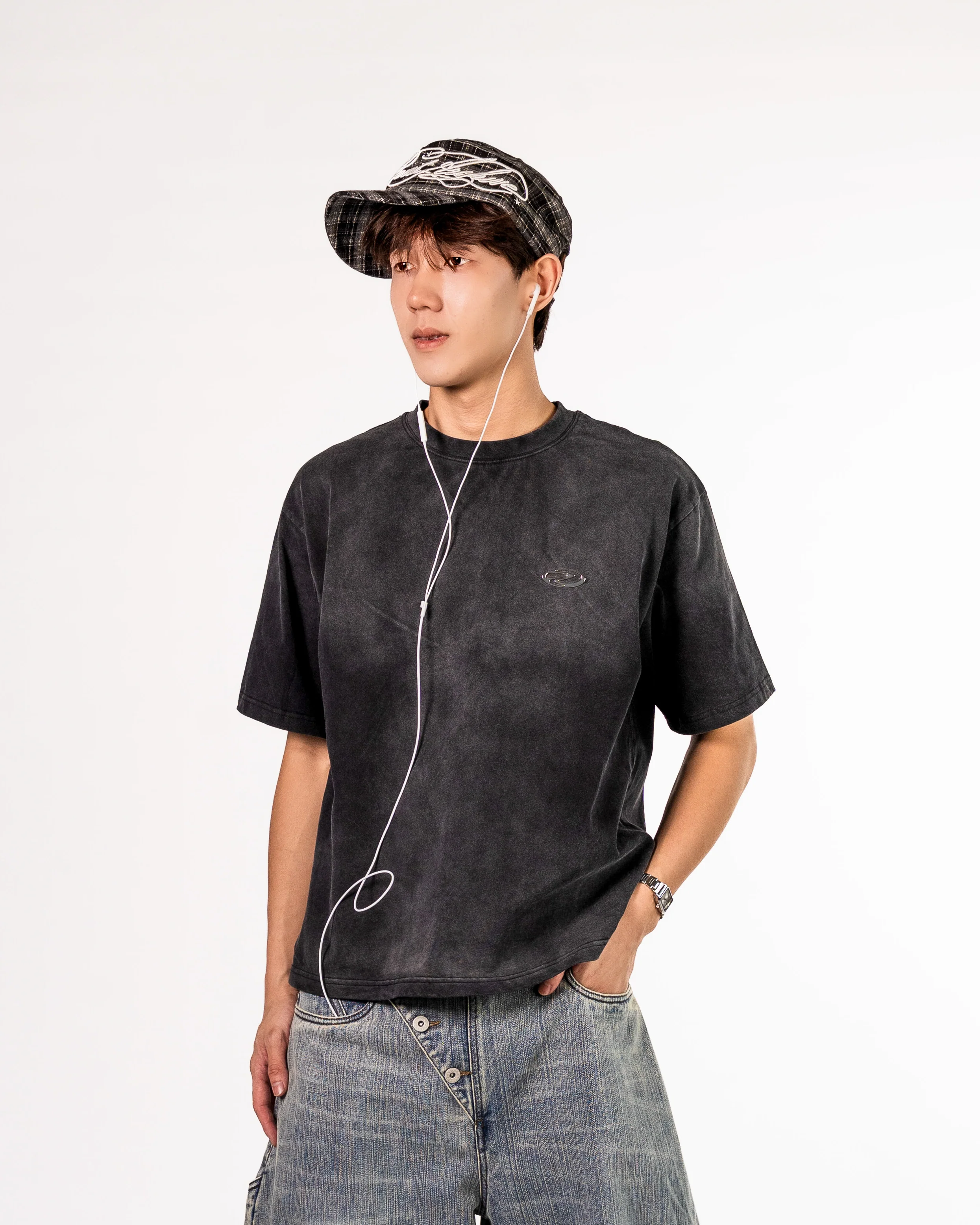 Plaid Embroidered Cadet Cap in Black - Image 6