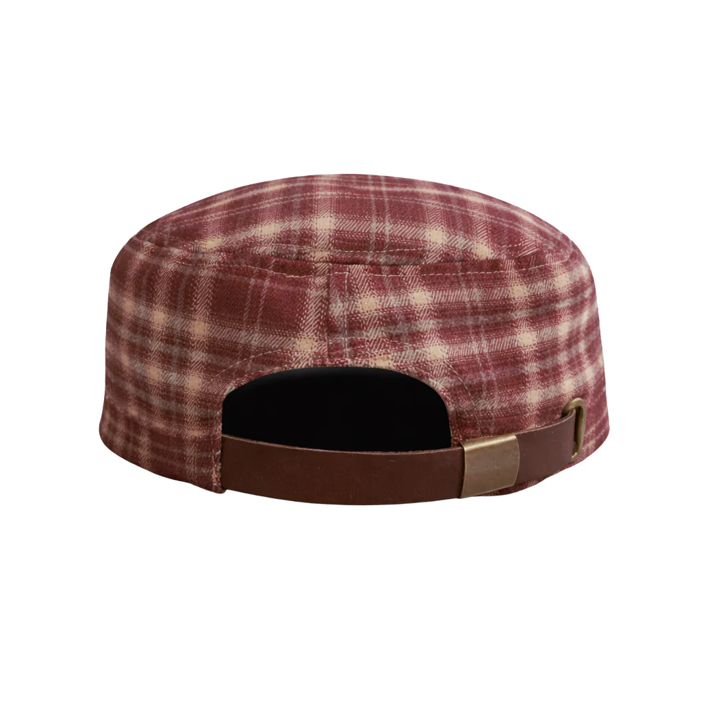 Plaid Embroidered Cadet Cap in Burgundy - Image 3