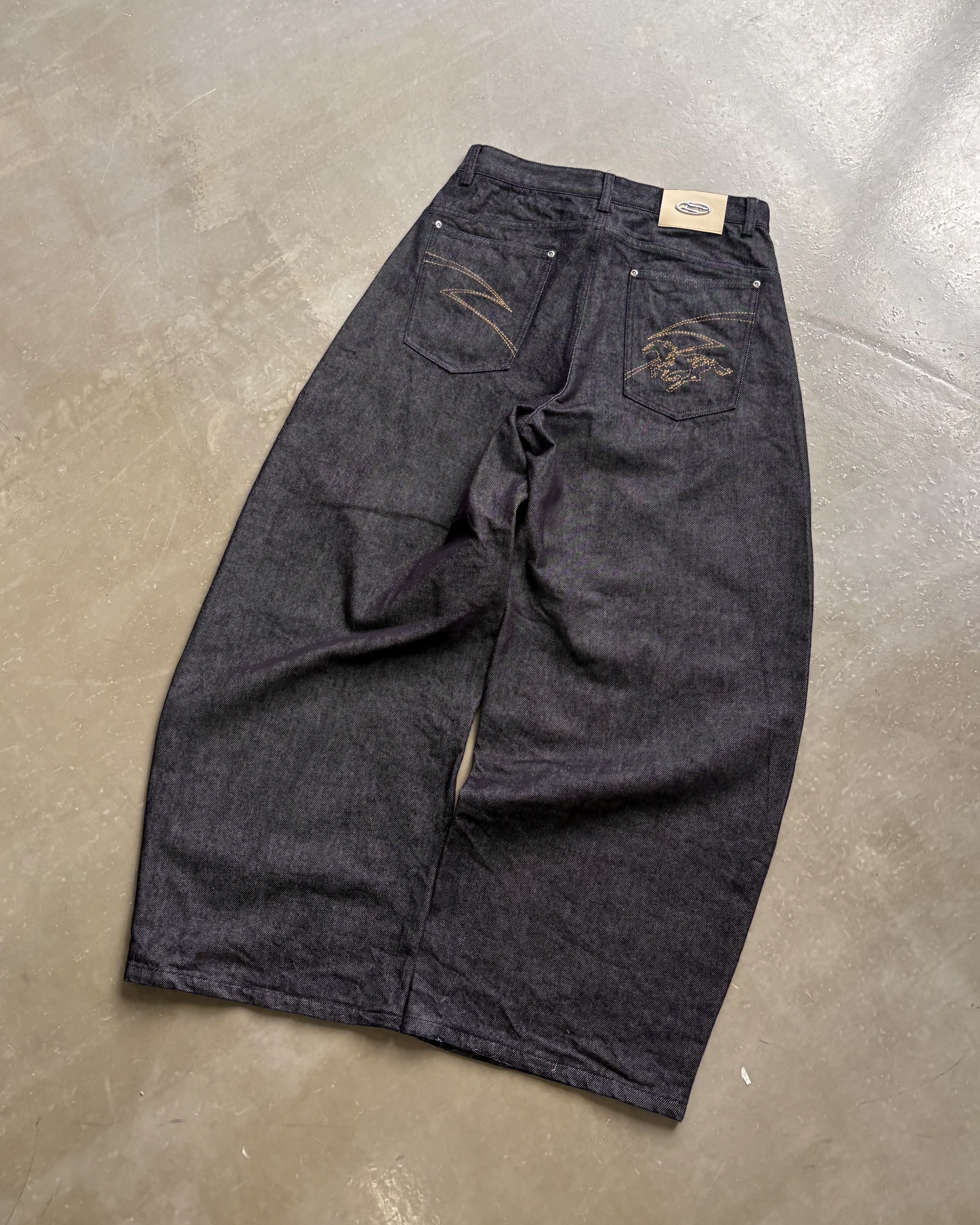 Raw Denim Baggy Jeans "Year of the Horse" Edition - Black - Image 3