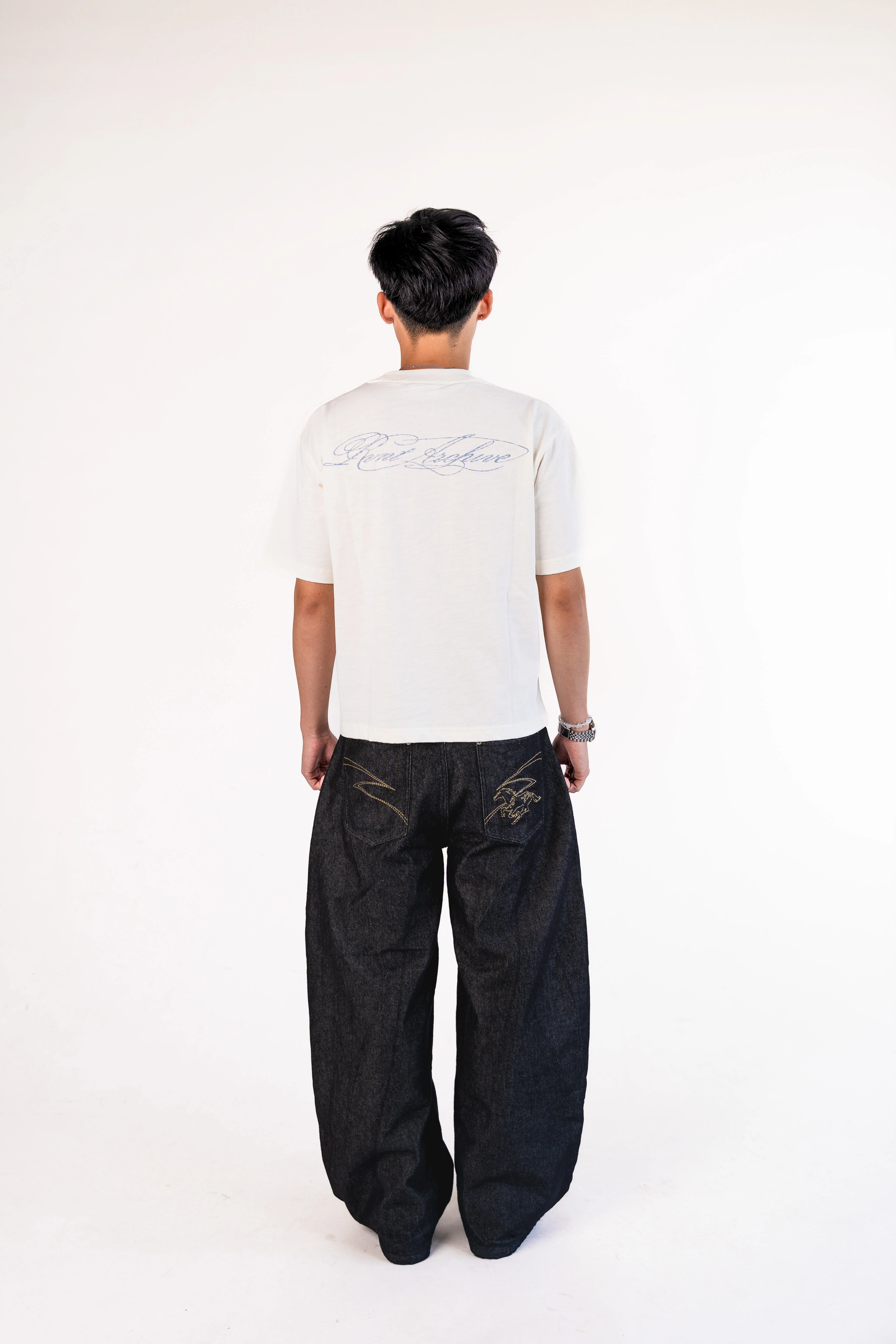 Raw Denim Baggy Jeans "Year of the Horse" Edition - Black - Image 5