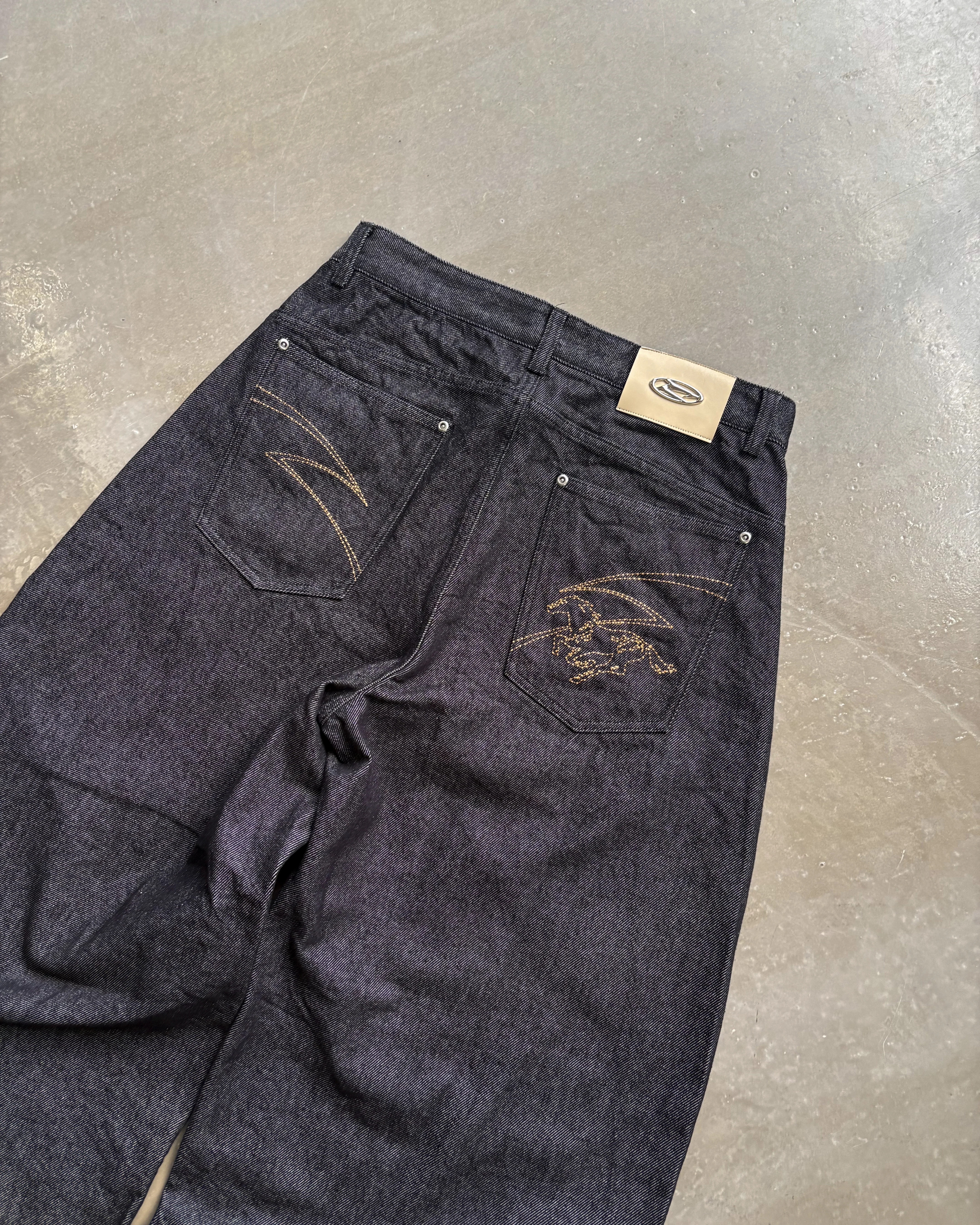 Raw Denim Baggy Jeans "Year of the Horse" Edition - Black - Image 8
