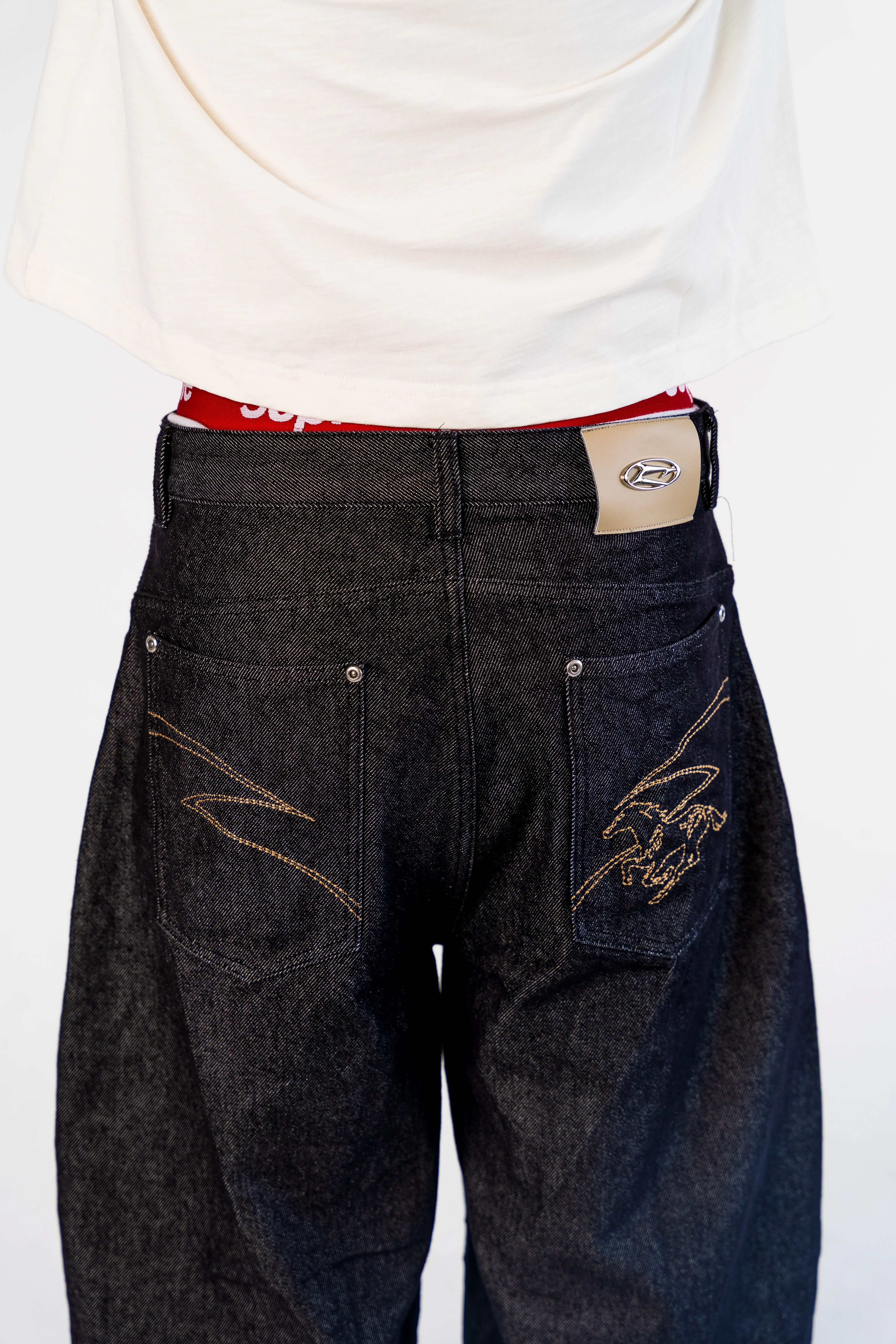 Raw Denim Baggy Jeans "Year of the Horse" Edition - Black - Image 9