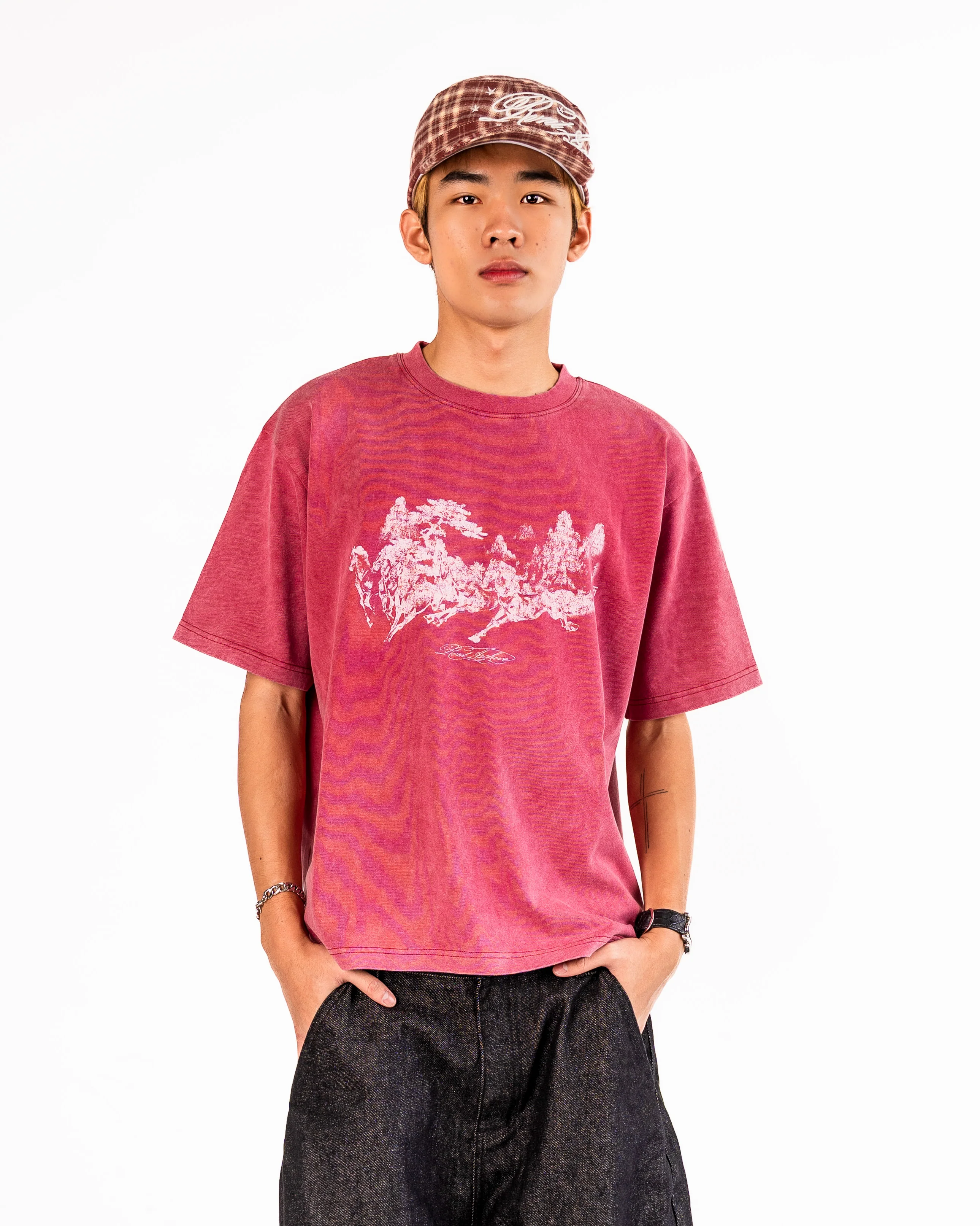 "Year of Horse" Sun Faded Washed Tee in Red - Image 4