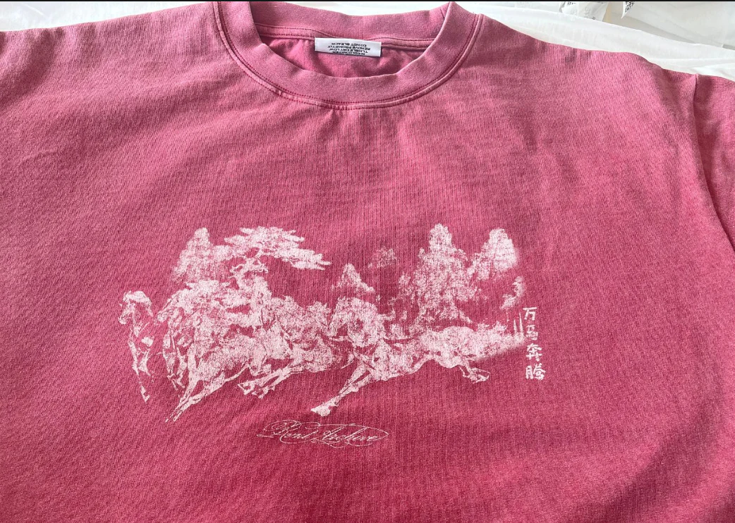 "Year of Horse" Sun Faded Washed Tee in Red - Image 8