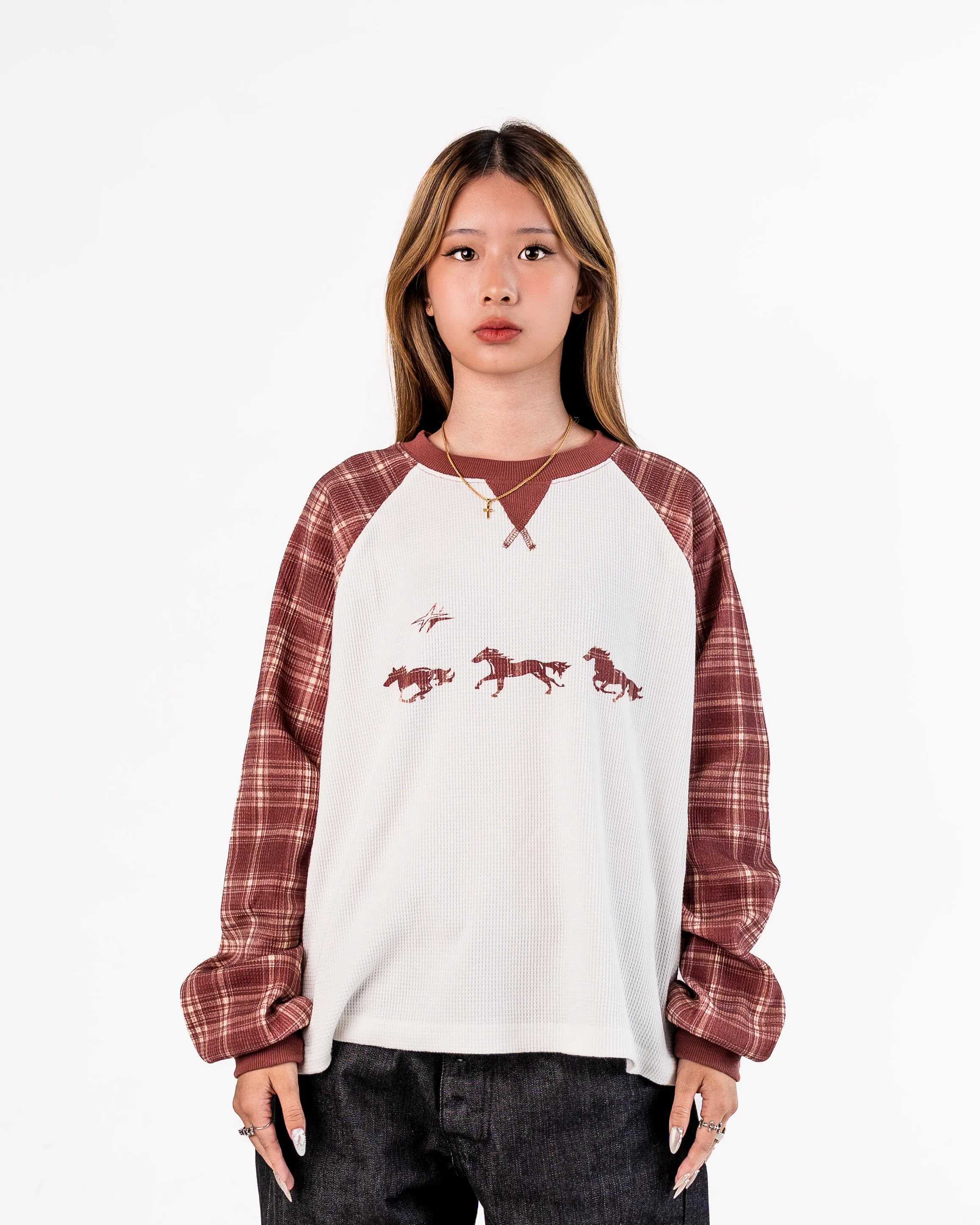 "Year of the Horse" Plaid Thermal Waffle Knit - Image 4
